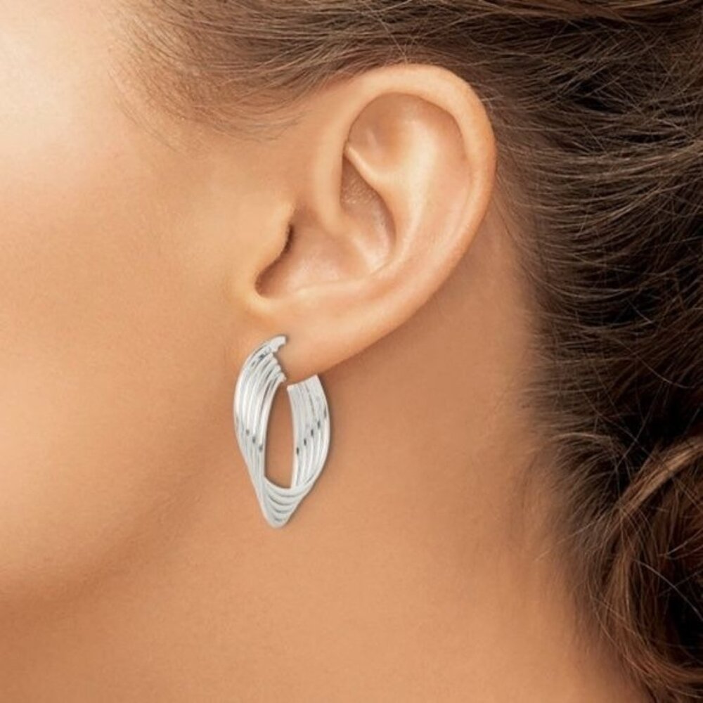 925 Sterling Silver Twisted Multi-Tube Hoop Earrings Round Design For Women